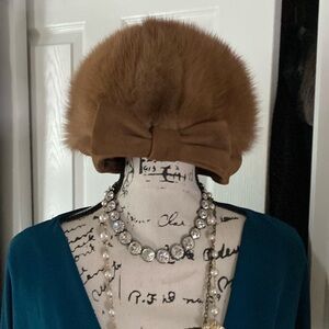 Adorable Brown mink hat with bow